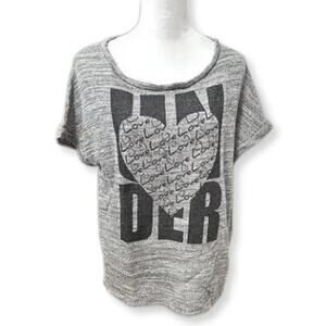 Piazza Italia "Under Love" Graphic T-Shirt Short Sleeve High Low Gray Black 2X